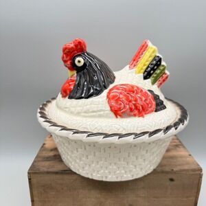 Metlox Poppytrail Hen on Nest Covered Dish Vintage California Pottery Rooster